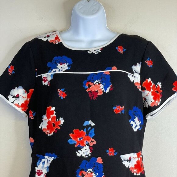 Vince Camuto Womens FLORAL Fit Flare Dress Size 10 Multicolor Short Sleeve Knit - Picture 2 of 13